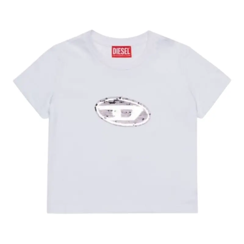 Diesel T-Shirt tinta unita con Paillettes Bianco per Bambina