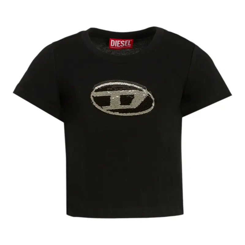 Diesel T-Shirt tinta unita con Paillettes Nero per Bambina
