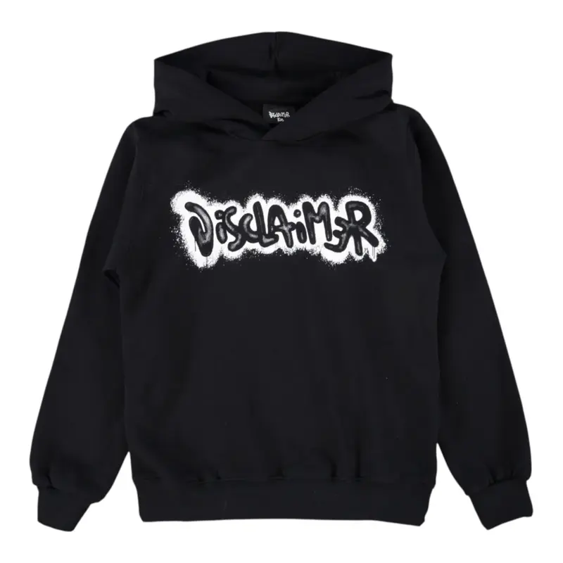 Disclaimer Felpa Chiusa con Cappuccio tinta unita con Logo Nero per Bambino