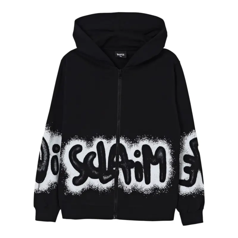 Disclaimer Felpa con Zip E Cappuccio tinta unita Nero per Bambino