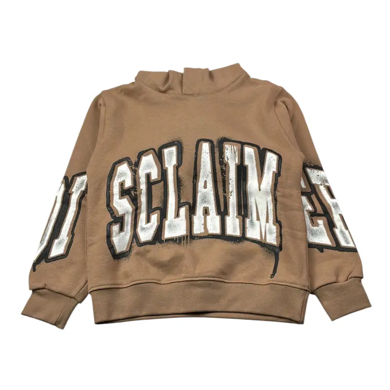 Disclaimer Felpa tinta unita con Cappuccio E Stampa Beige per Bambino