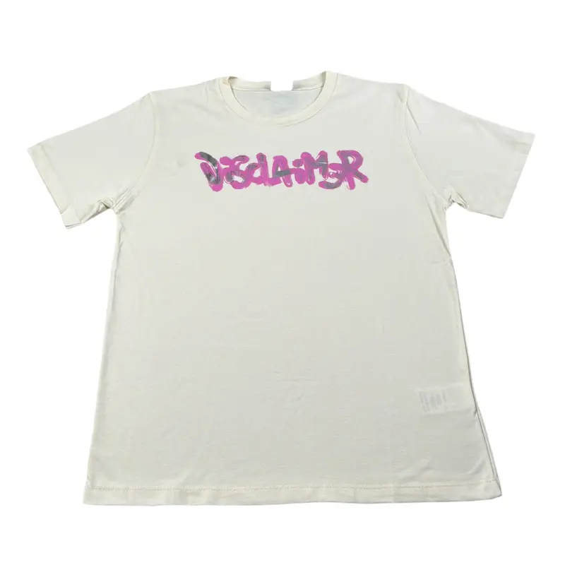 Disclaimer T-Shirt Girocollo tinta unita con Logo Panna per Bambina