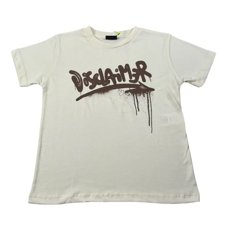 Disclaimer T-Shirt Girocollo tinta unita con Logo Panna per Bambino