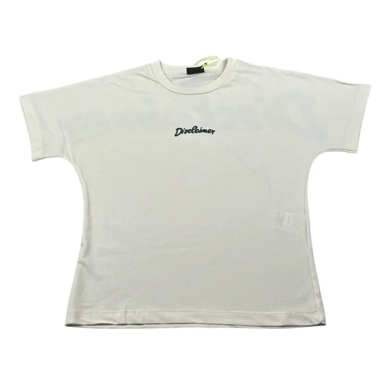 Disclaimer T-Shirt Girocollo tinta unita con Stampa Panna per Bambina
