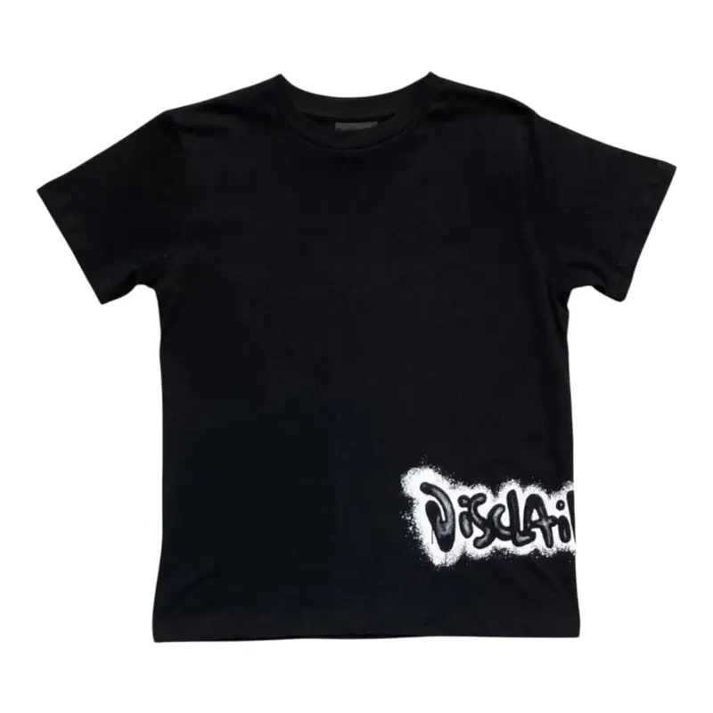 Disclaimer T-Shirt Girocollo tinta unita con Stampe Nero per Bambino