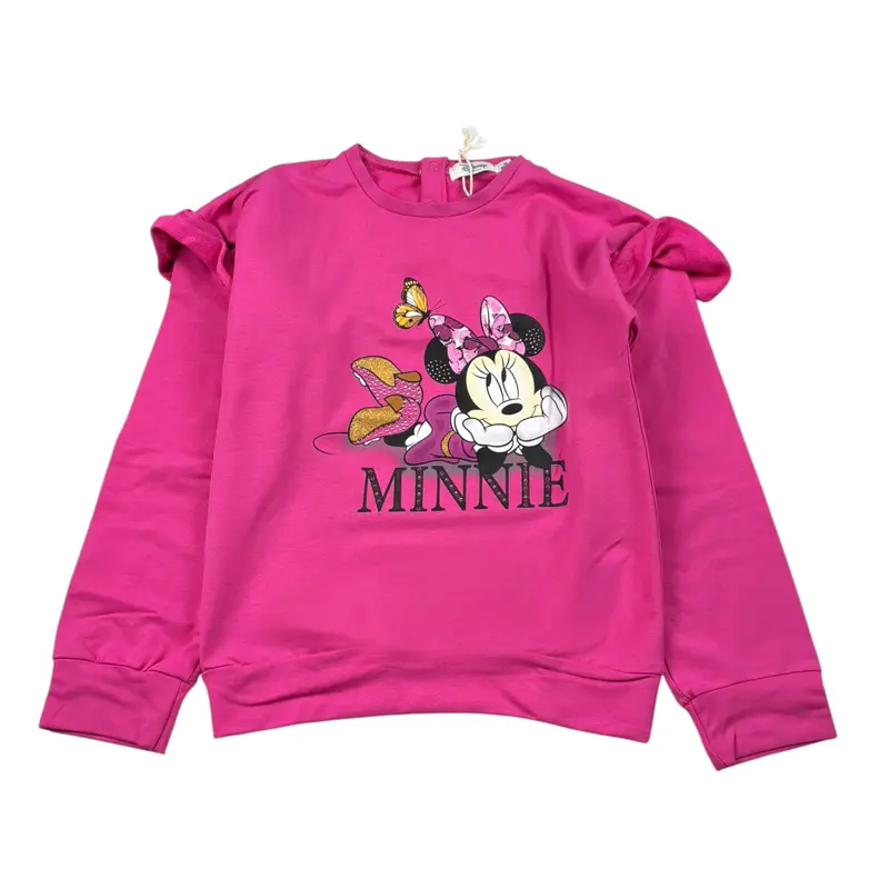 Disney Felpa tinta unita Girocollo con Stampa Fuxia per Bambina