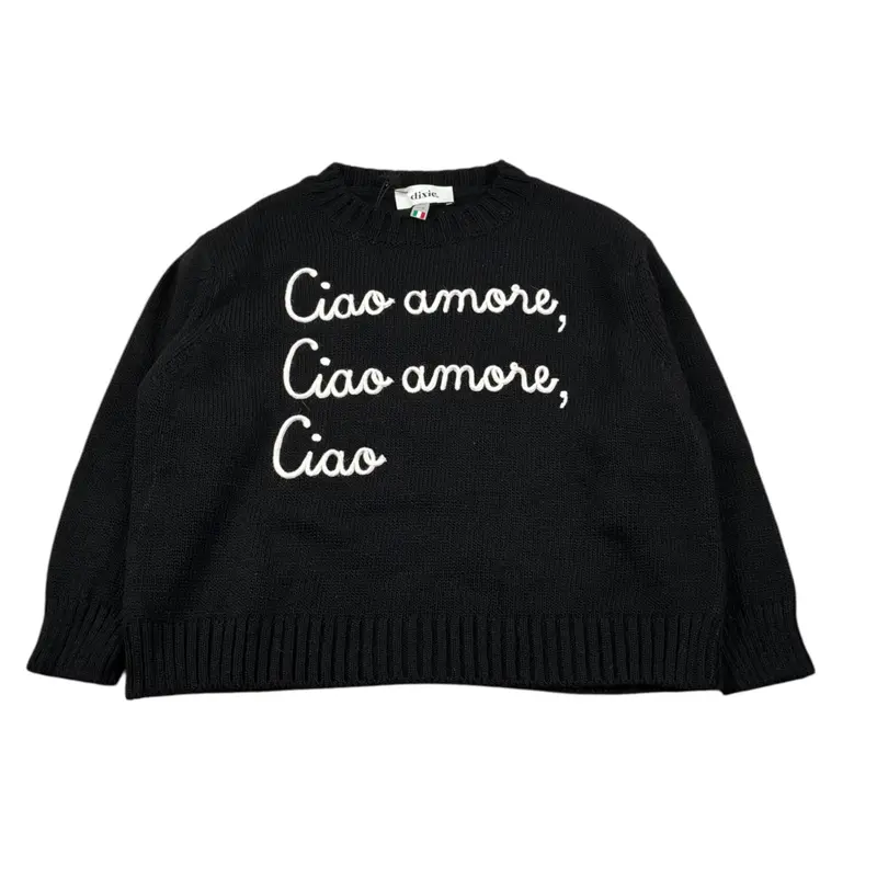 Dixie Maglia Girocollo tinta unita con Ricami Nero per Bambina