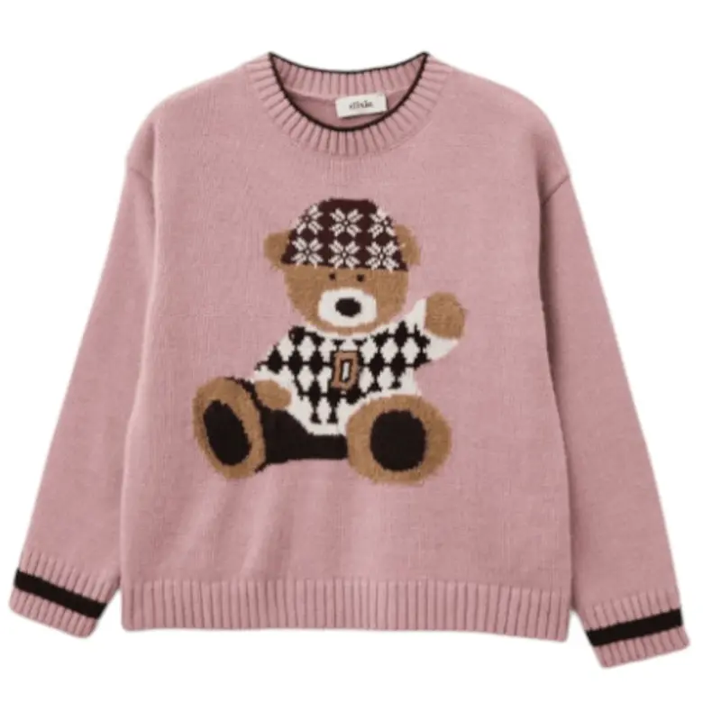 Dixie Maglia tinta unita Girocollo con Stampa Rosa per Bambina