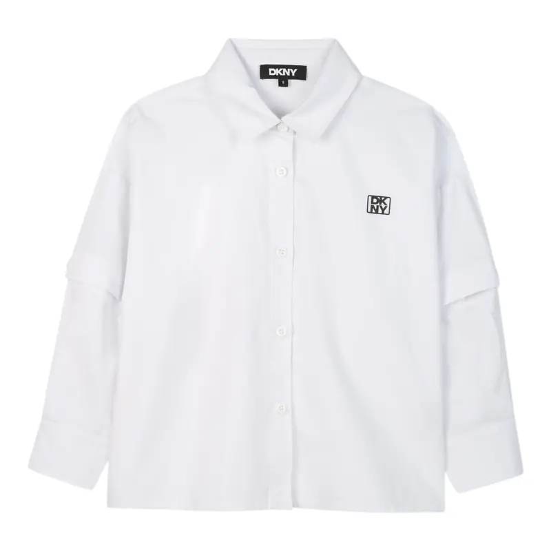 Dkny Camicia Manica Lunga tinta unita con Maniche Rimovibili Bianco per Bambino