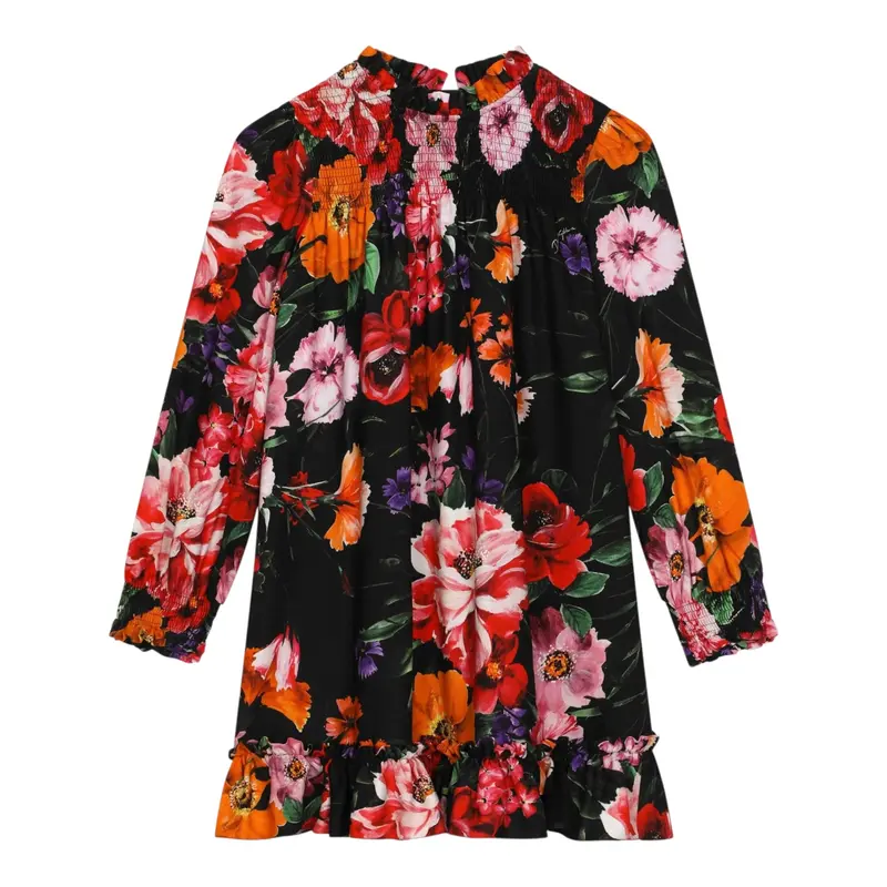 Dolce & Gabbana Abito Manica Lunga Fantasia Floreale Nero per Bambina