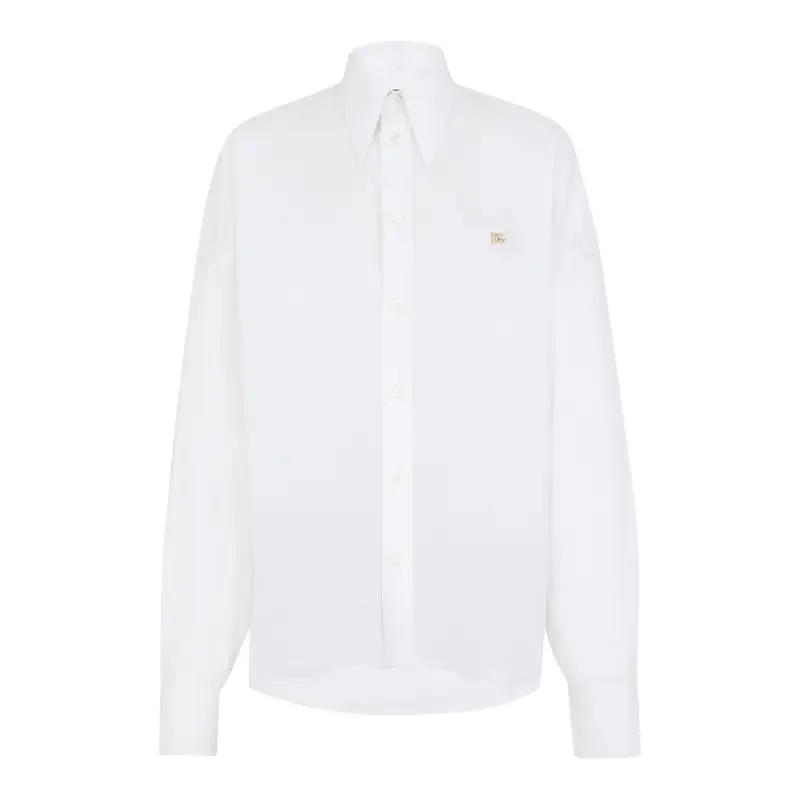 Dolce & Gabbana Camicia Manica Lunga tinta unita con Logo Bianco per Bambina