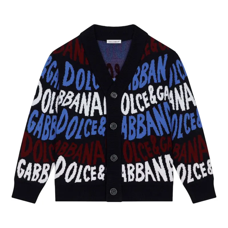 Dolce & Gabbana Cardigan tinta unita con Stampe Logo Blu per Neonato