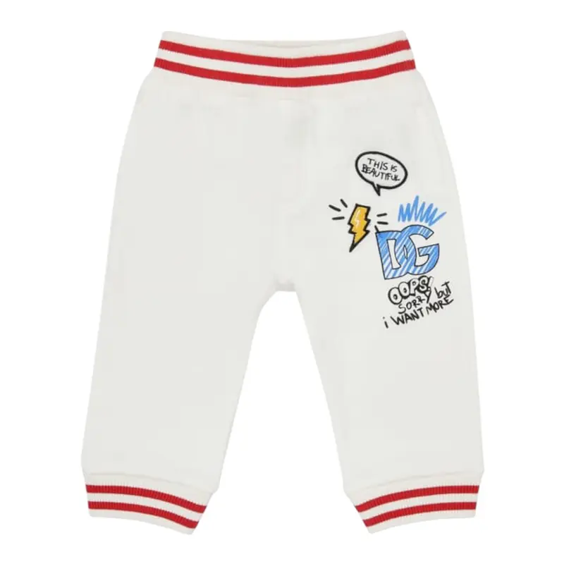 Dolce & Gabbana Pantalone Modello Tuta tinta unita con Logo Bianco per Neonato