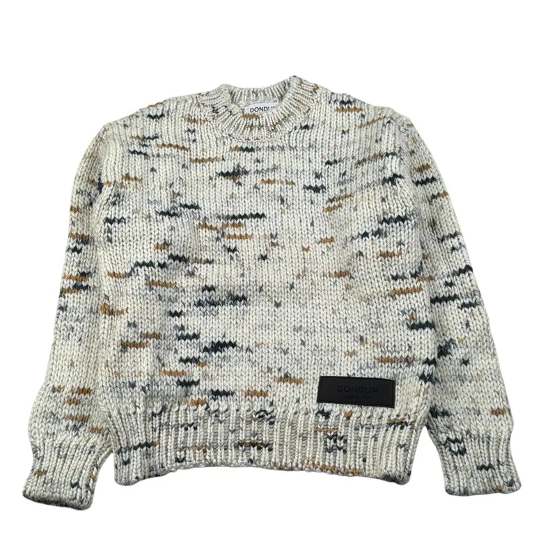 Dondup Maglia Girocollo tinta unita con Ricami Beige per Bambino