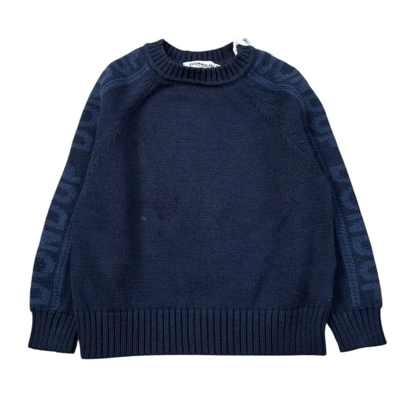 Dondup Maglia tinta unita Girocollo con Logo Blu per Bambino