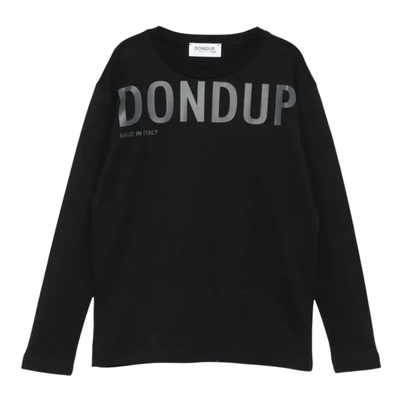 Dondup Shirt tinta unita Girocollo con Stampa Nero per Bambino
