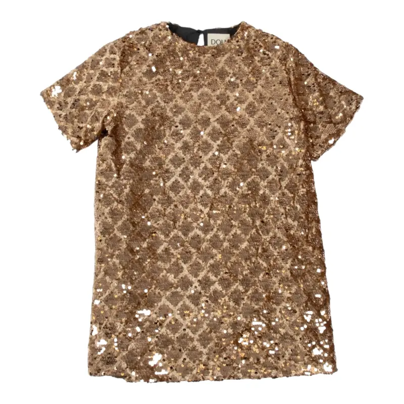 Dou Dou Abito Mezza Manica con Paillettes Bronzo per Bambina