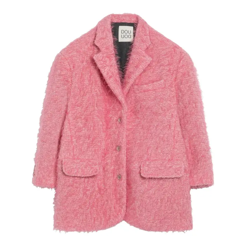 Dou Dou Cappotto Tinta Unit In Pelliccia Rosa per Bambina