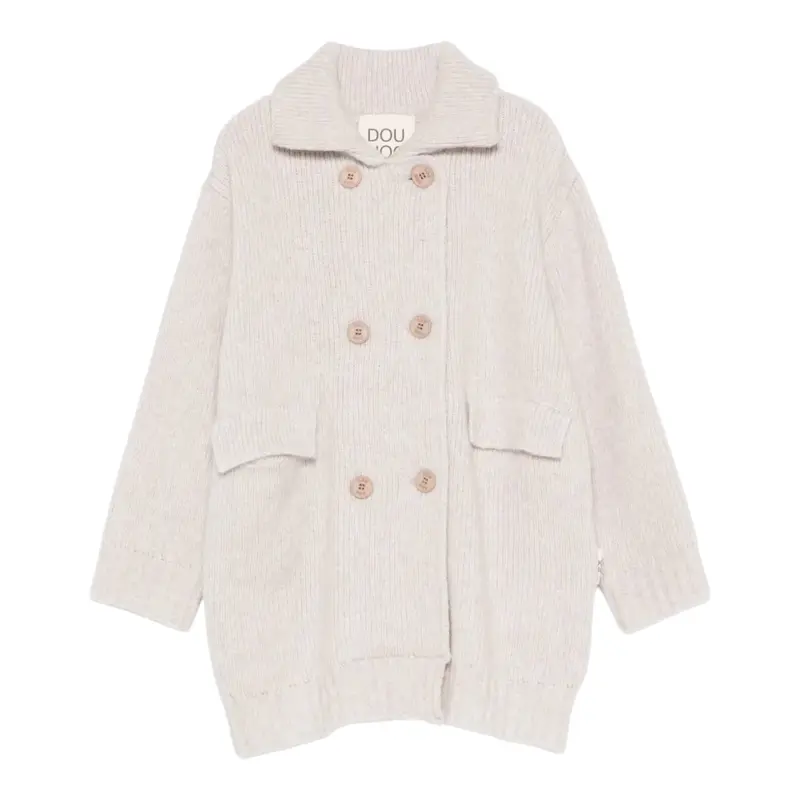 Dou Dou Cardigan tinta unita con Bottoni Beige per Bambina