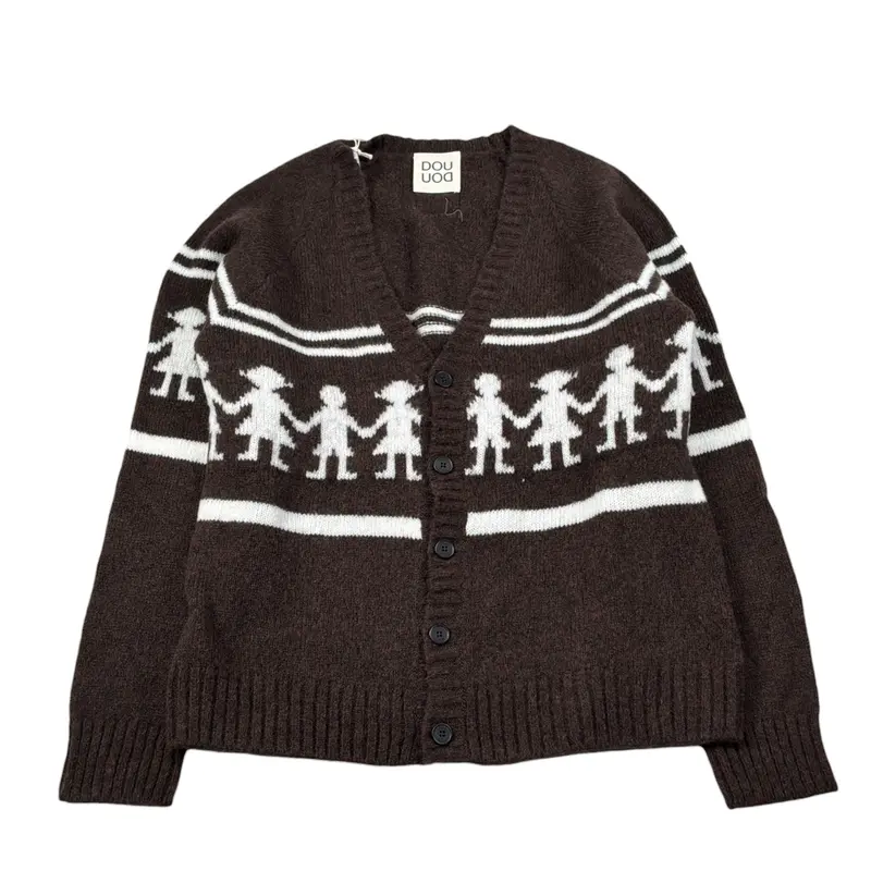 Dou Dou Cardigan tinta unita con Stampa Marrone per Bambina