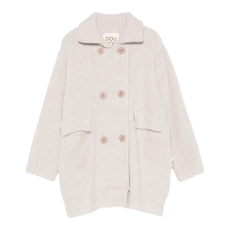Dou Dou Cardigan tinta unita Doppiopetto Beige per Bambina