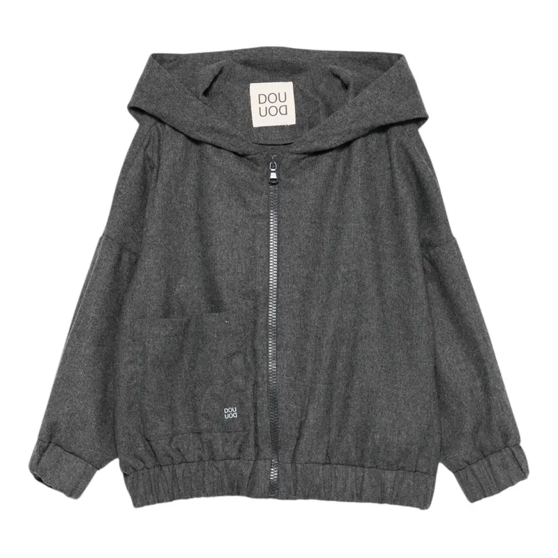 Dou Dou Felpa con Zip E Cappuccio tinta unita Grigio per Bambina
