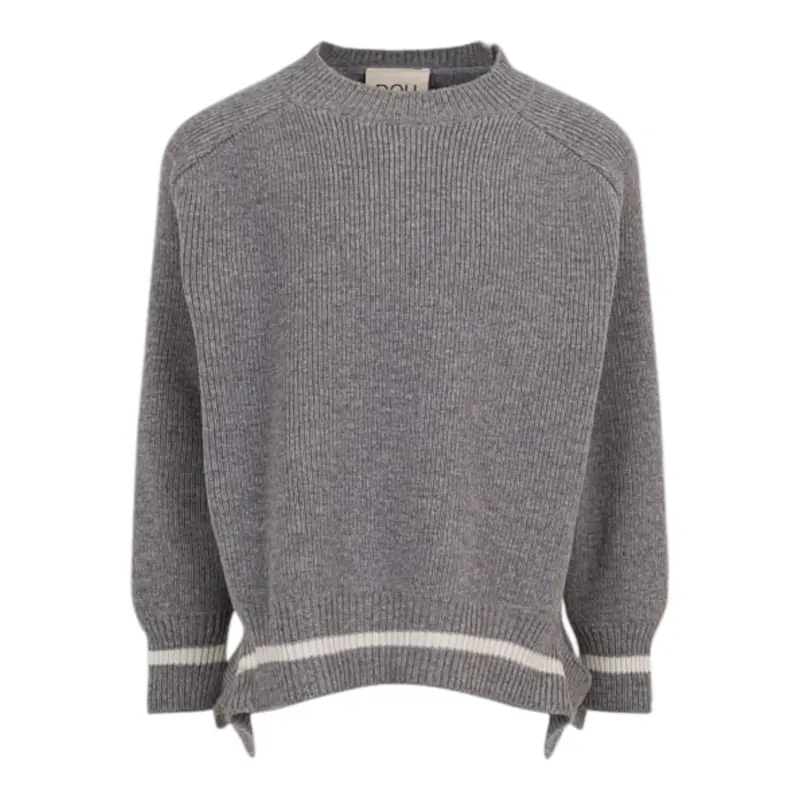 Dou Dou Maglia Girocollo tinta unita con Logo Grigio per Bambina