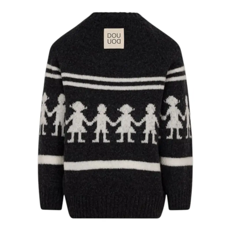 Dou Dou Maglia Girocollo tinta unita con Stampa Nero per Bambina