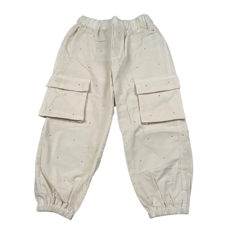 Dou Dou Pantalone tinta unita con Elastico In Vita Beige per Bambina
