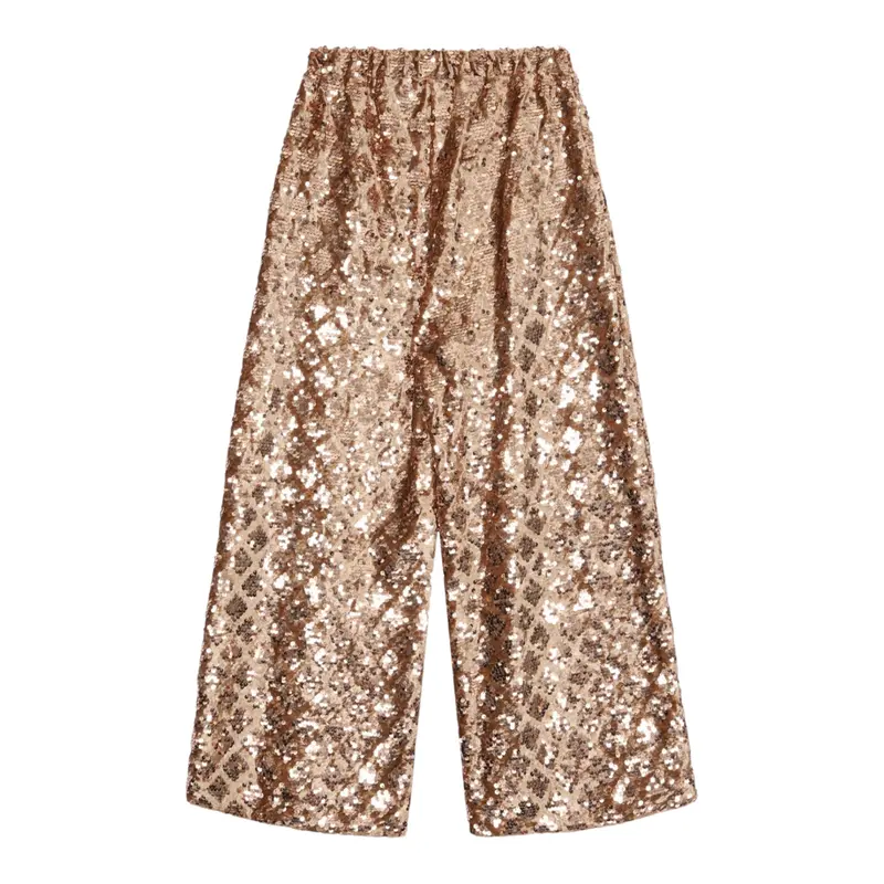 Dou Dou Pantalone tinta unita con Paillettes Oro per Bambina