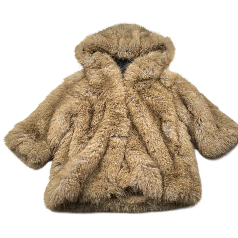 Dou Dou Pelliccia tinta unita con Cappuccio Beige per Bambina