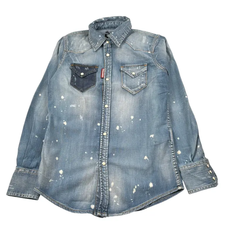 Dsquared2 Camicia Manica Lunga In Denim tinta unita Azzurro per Bambino