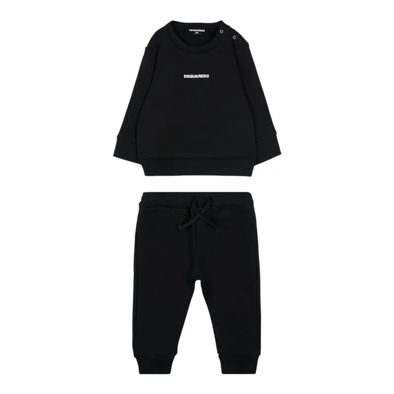 Dsquared2 Completo 2Pz Felpa-Pantalone tinta unita Nero per Bambino