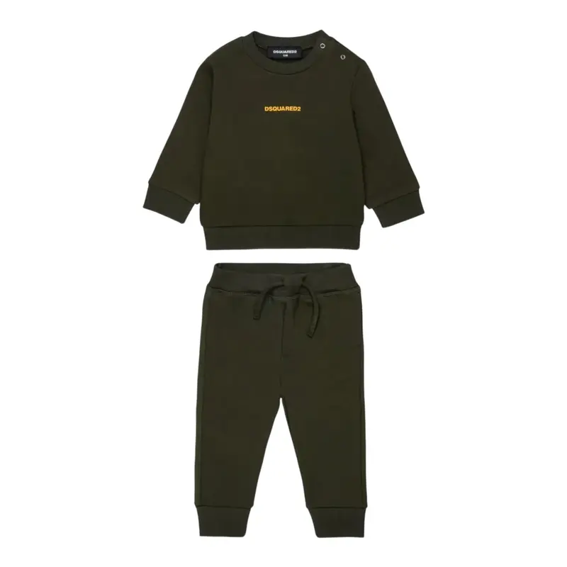 Dsquared2 Completo 2Pz Felpa-Pantalone tinta unita Verde per Neonato