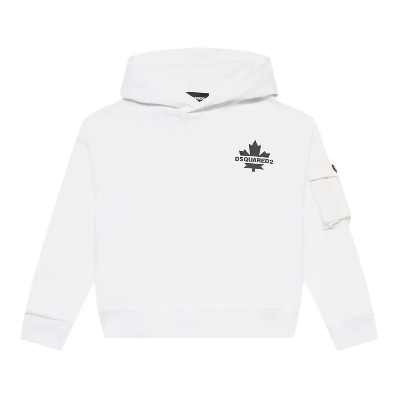 Dsquared2 Felpa Chiusa con Cappuccio tinta unita con Logo Bianco per Bambino