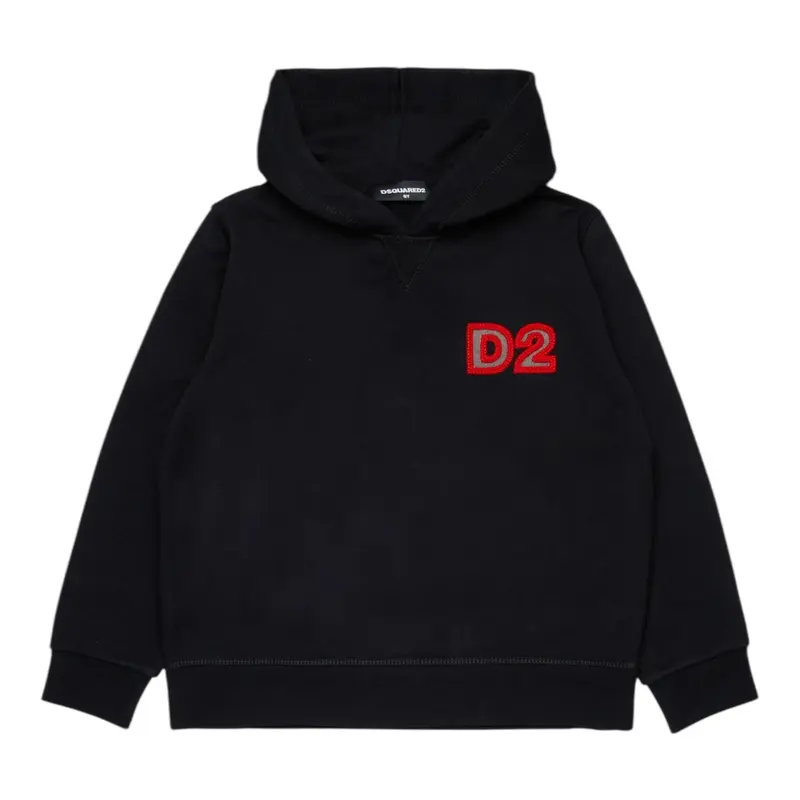 Dsquared2 Felpa Chiusa con Cappuccio tinta unita con Logo Nero per Bambino