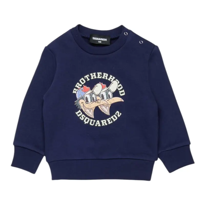 Dsquared2 Felpa Chiusa Girocollo tinta unita con Logo Blu per Bambino