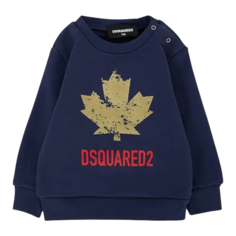 Dsquared2 Felpa Chiusa Girocollo tinta unita con Logo Blu per Neonato