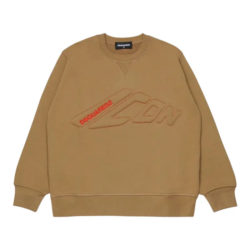 Dsquared2 Felpa Chiusa Girocollo tinta unita con Logo Cammello per Bambino