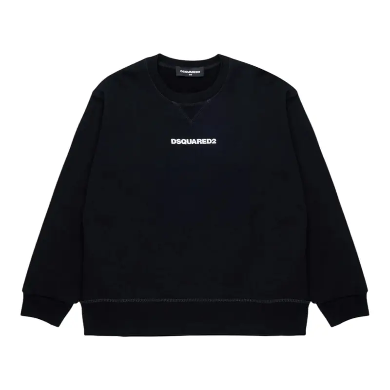 Dsquared2 Felpa Chiusa Girocollo tinta unita con Logo Nero per Bambino