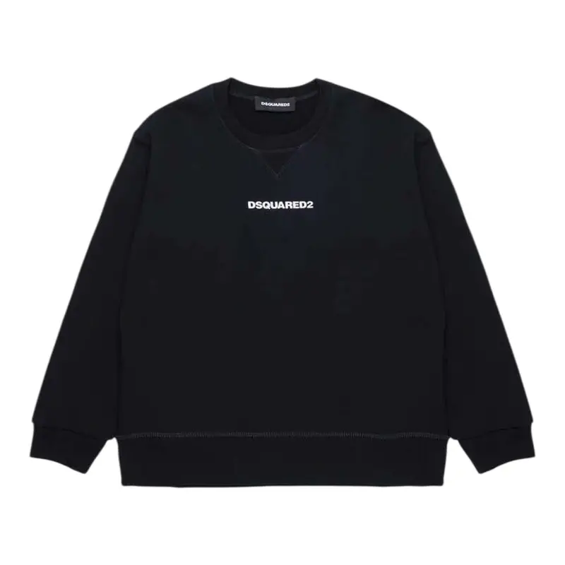 Dsquared2 Felpa Chiusa Girocollo tinta unita con Logo Nero per Bambino