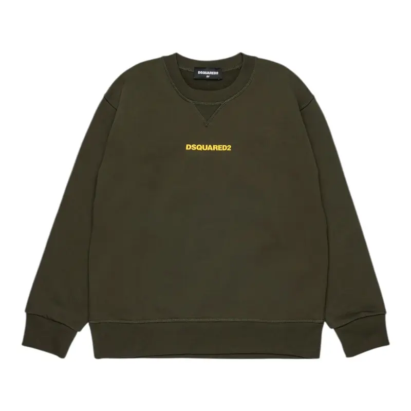 Dsquared2 Felpa Chiusa Girocollo tinta unita con Logo Verde per Bambino