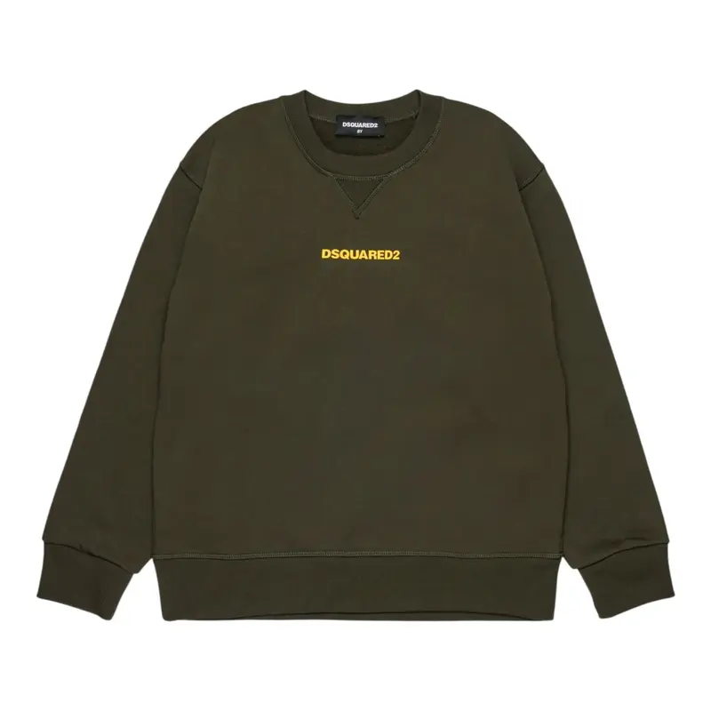 Dsquared2 Felpa Chiusa Girocollo tinta unita con Logo Verde per Bambino