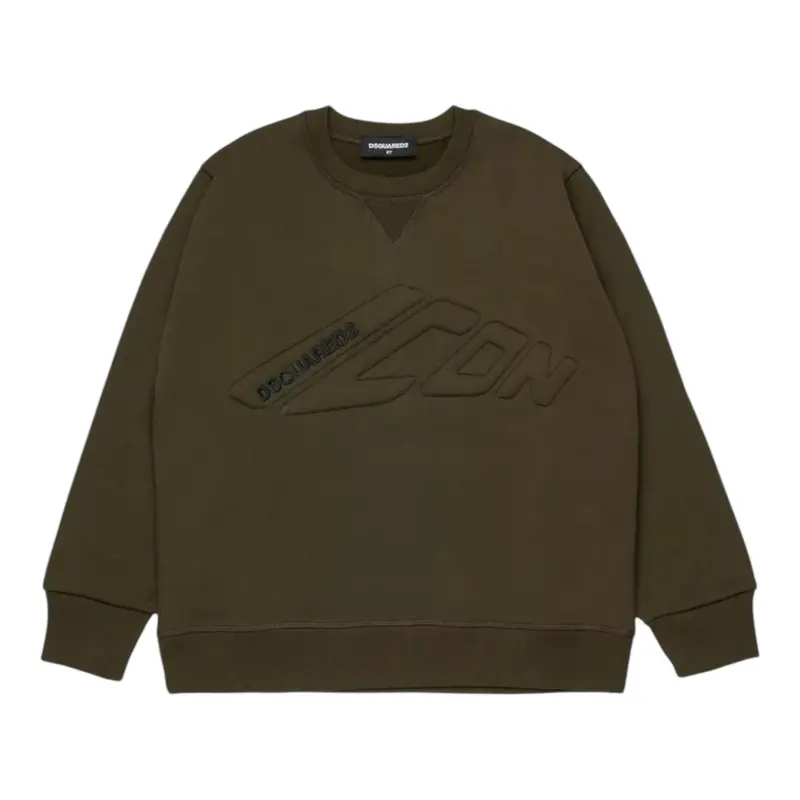 Dsquared2 Felpa Chiusa Girocollo tinta unita con Logo Verde per Bambino