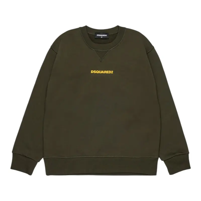 Dsquared2 Felpa Chiusa Girocollo tinta unita con Logo Verde per Bambino