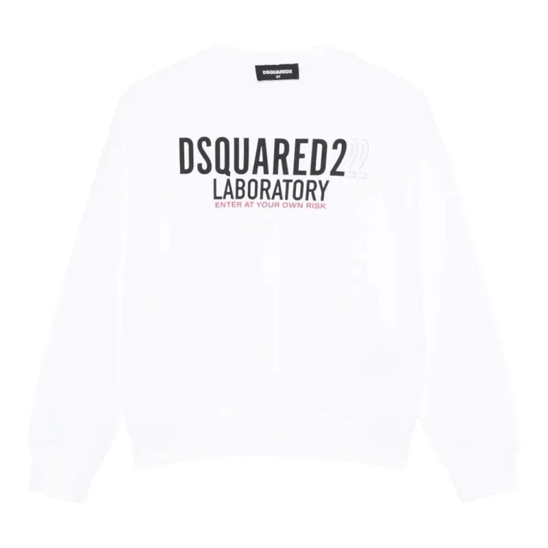 Dsquared2 Felpa Chiusa Girocollo tinta unita con Stampa Bianco per Neonato