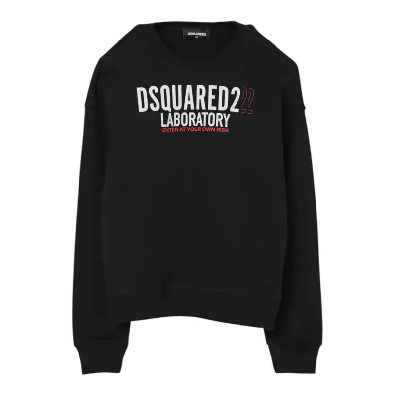 Dsquared2 Felpa Chiusa Girocollo tinta unita con Stampa Nero per Bambino