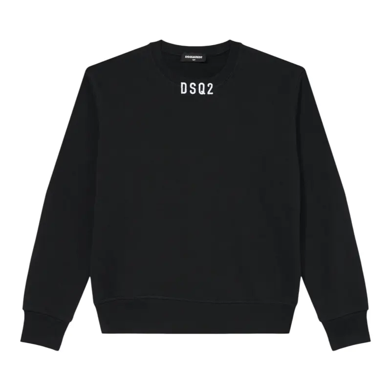 Dsquared2 Felpa Girocollo tinta unita con Logo Nero per Bambino