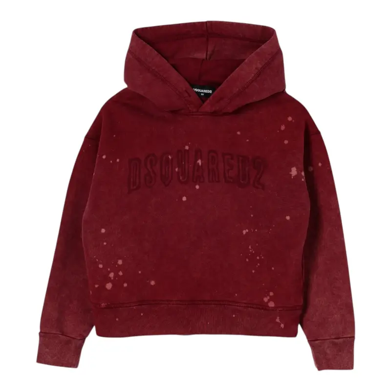 Dsquared2 Felpa tinta unita con Cappuccio E Stampa Bordeaux per Bambina