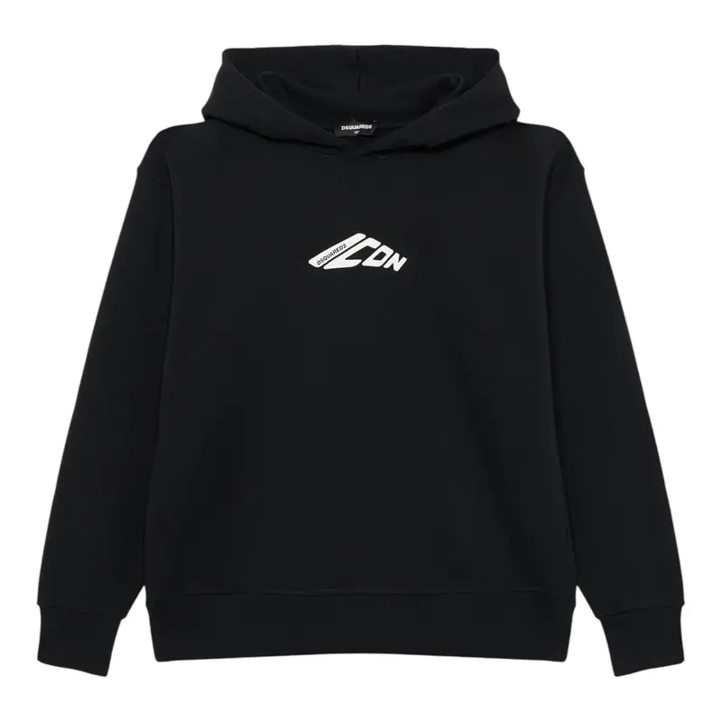 Dsquared2 Felpa tinta unita con Cappuccio E Stampa Nero per Bambino